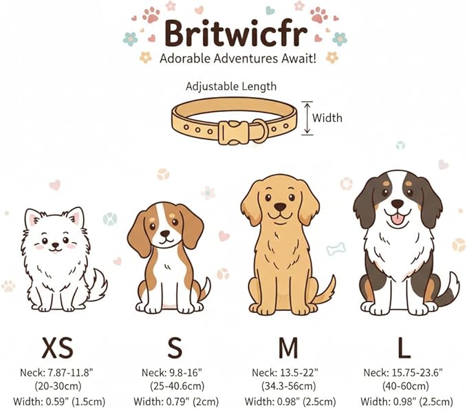 Bow Dog Collar for Large Dogs, Cute Dog Collar with Bow Print and Charm, Pet Collar with Soft Fabric and Quick Release Buckle, Adjustable for Extra Small, Small, Medium & Large Dogs