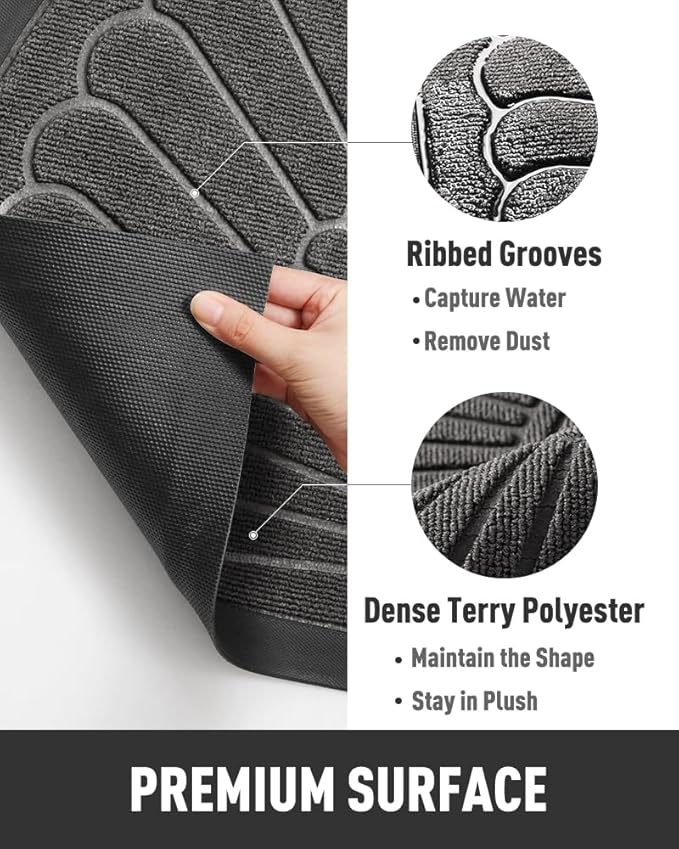 tchdio Door Mat Outdoor Indoor Entrance Doormat-Semicircular Durable Rubber Non Slip Front Door Mat for Outside Inside Entry Entryway Dirt Trapper WelcomeMat for Muddy Paws and Shoes-Grey 24”x47”