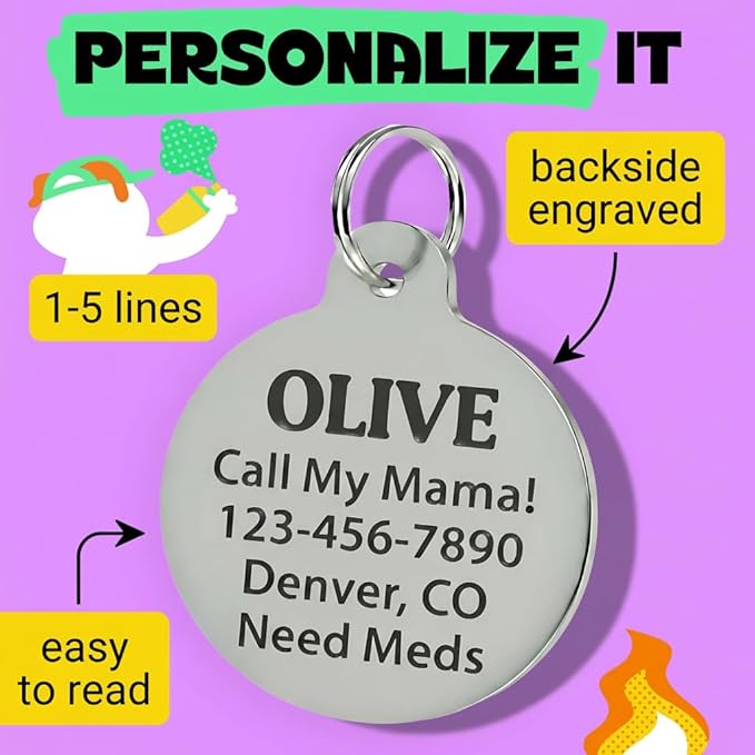 Bad Tags Personalized Dog and Cat ID Tags in 25+ Designs and 2 Sizes - 5 Lines of Custom Engraved Text - Funny Cute Personalized Pet Tags (Can't Hold My Licker, Small (1 inch))