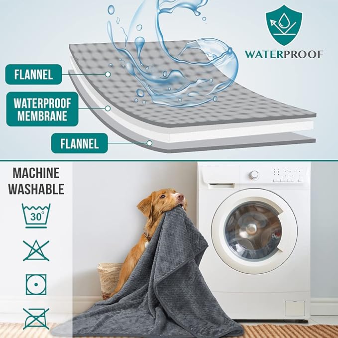 PetAmi Waterproof Dog Blanket, Leakproof Puppy Blanket for Small Medium Dogs, Furniture Sofa Couch Cover Protector, Fleece Pet Throw for Indoor Cat Kitten, Reversible Washable Soft Plush, 24x32 Gray