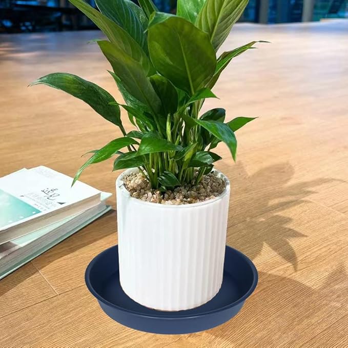 4 Pack of 18 19 inch Plant Saucer Drip Tray (16.6 inch Base), Heavy Duty Deep Plant Saucers for Pots, Plastic Flower Planter Water Trays for Indoors Outdoor (19", Blue)
