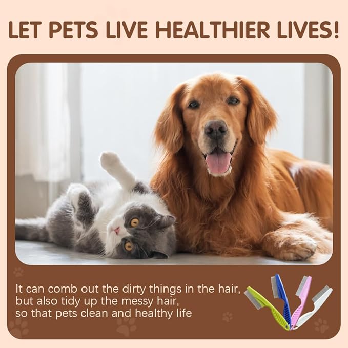2 Pack Multifunctional Pet Comb, Upgrade Pet Grooming Brush Magic Tear Stain Removal Fine Tooth Stainless Massage Comb Kit for Puppies and Dogs (Pink)