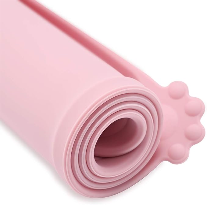 Silicone Waterproof Dog Cat Pet Feeding Mats, Non Slip, Easy Clean Pet Dog Cat Bowl Mats Placemat (28" x 24") Pink