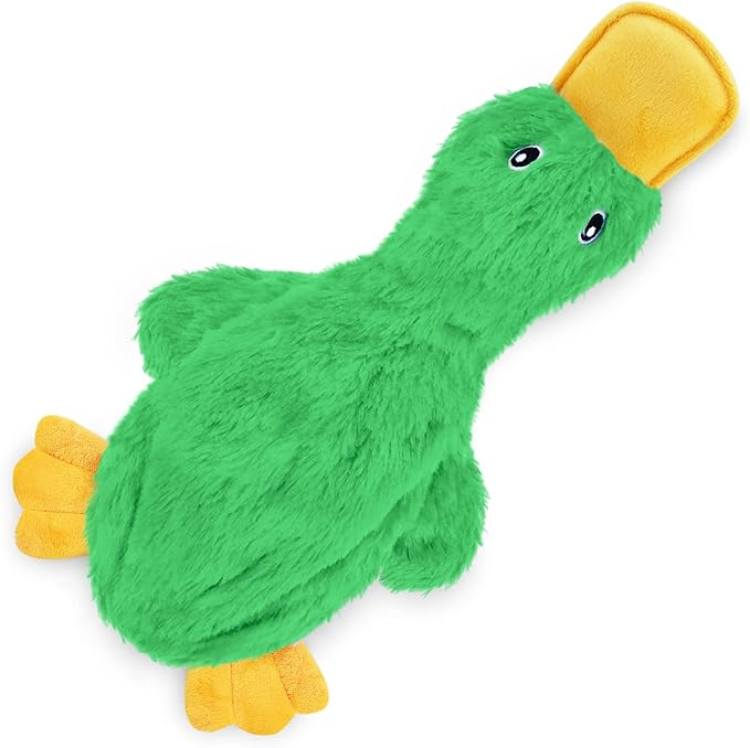 Best Pet Supplies Interactive Squeaky Dog Chew Toy, Ideal Dog Toys for Chewers, Small, Medium & Large Dogs, and Fetch Lovers - Crinkle Duck (White, Yellow & Green), Large