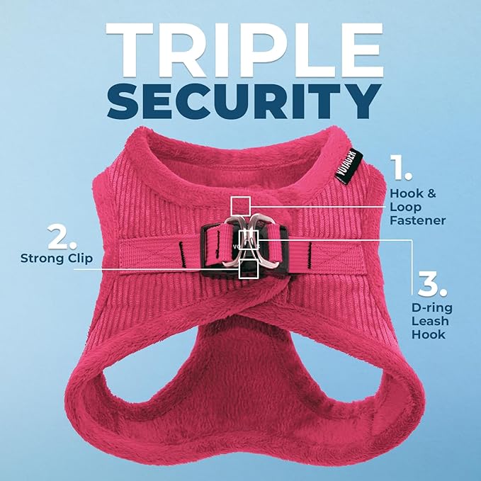 Best Pet Supplies - All Weather Plush, Reflective, No Pull Harness for Small, Medium Dogs, Cats - Secure with Hook & Loop Fastener, Buckle, Double D-Rings - Fuchsia Corduroy, XS