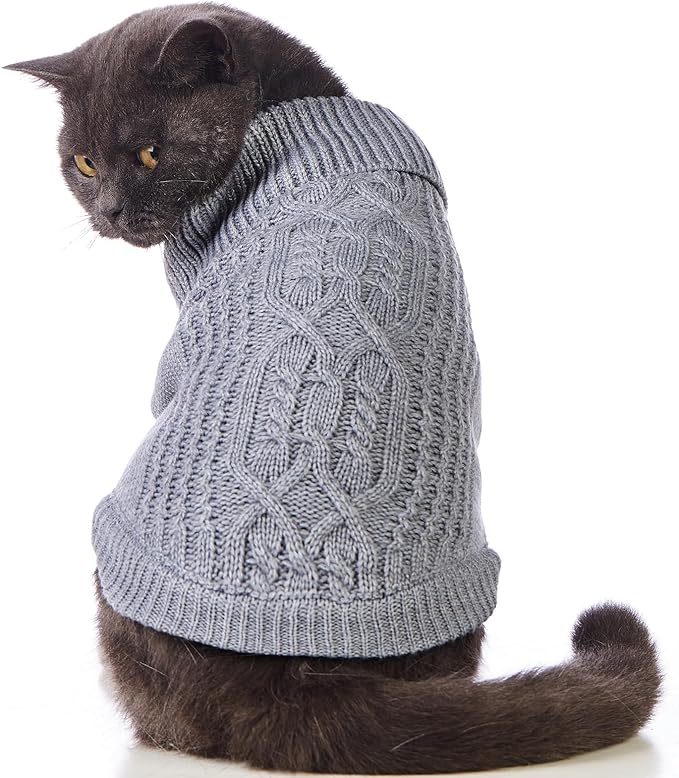 Stretchy Cat Sweater - 17 Colors & 6 Sizes | Snug Winter-Ready Knit for Boy/Girl Cats & Kittens(Grey, Medium)