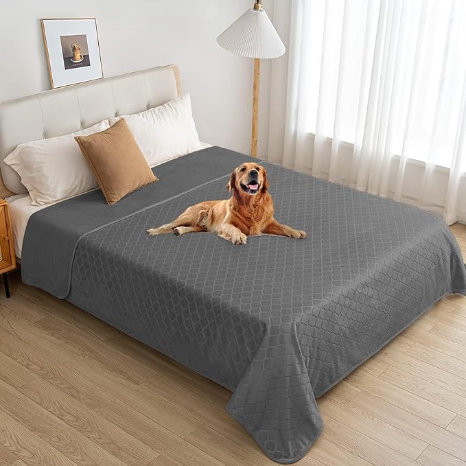 fuguitex Waterproof Dog Blanket Bed Cover Dog Crystal Velvet Moroccan Fuzzy Cozy Plush Pet Blanket Throw Blanket for Couch Sofa(68 * 82 inch, Dark Grey+Grey)
