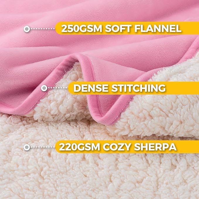 Sunheir Waterproof Blanket for Twin Size Bed - 80"x60" Soft Reversible Sherpa Fleece Flannel Dog Blankets for Large Dogs, Pet Blanket for Bed, Couch, Soft Plush Furniture Protector, Pink
