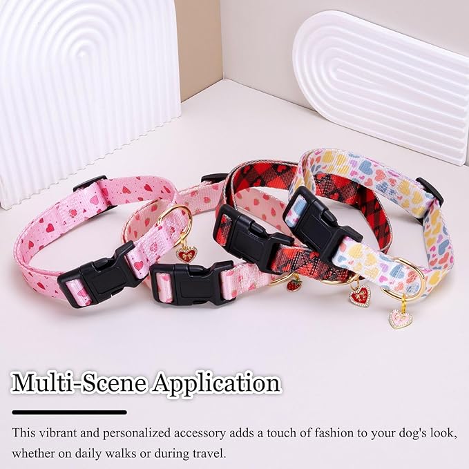 Love Pattern Dog Collar with Buckle Adjustable Safety Nylon Collars for Small Medium Large Dogs, Cute Stylish Girl Boy Christmas Dog Collar(White Heart,XS)