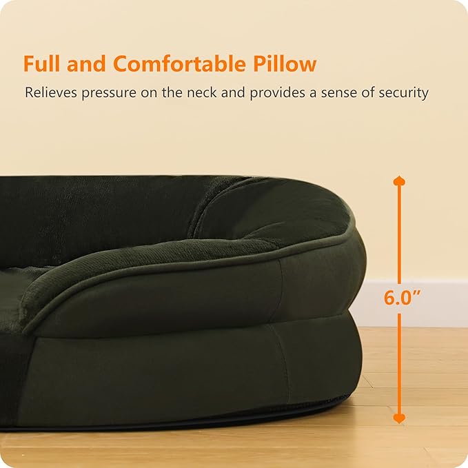 Dwanton Orthopedic Dog Bed for Medium Dogs with Gel Memory Foam, Waterproof Dog Sofa, Washable Pet Bed with Four Sided Bolster Cushion, Removable Cover & Non-Slip Bottom, 35", Green