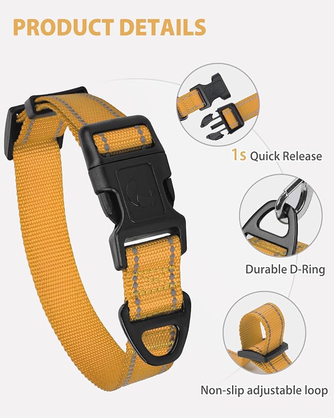 Joytale Large Dog Collar, Reflective and Adjustable Nylon Pet Collar with Quick-Release Buckle for Extra Large Dogs, Khaki, XL
