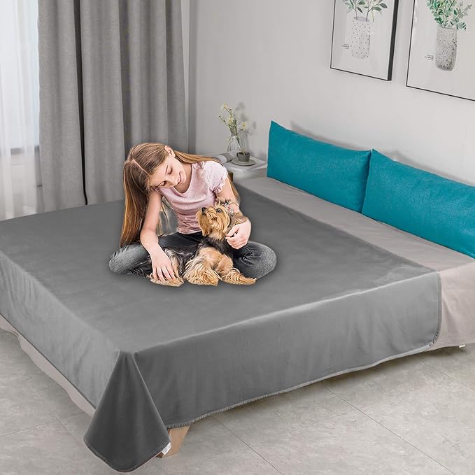 Ameritex Pet Bed Blanket Reversible 100% Waterproof Velvet Super Soft for Sofa and Bed (40x60 Inches, Light Grey+Beige)