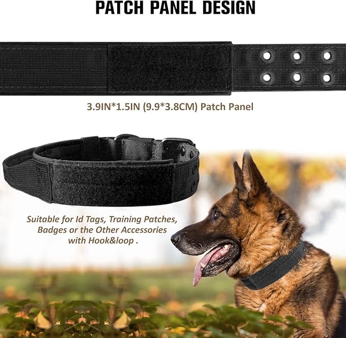 Tactical Dog Collar with Handle, Military Adjustable Heavy Duty Metal Buckle Dog Collars Soft Nylon Training Collar for Medium Large Dogs (Black, Large)