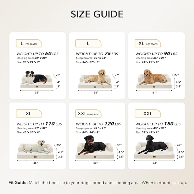 Orthopedic XXL Dog Beds, Waterproof Egg Crate Foam Big Pet Bed for All Breed Sized Dogs 53x42Inch, Washable Extra Large Dog Couch Bed with Removable Cover and Non-Slip Bottom, Beige