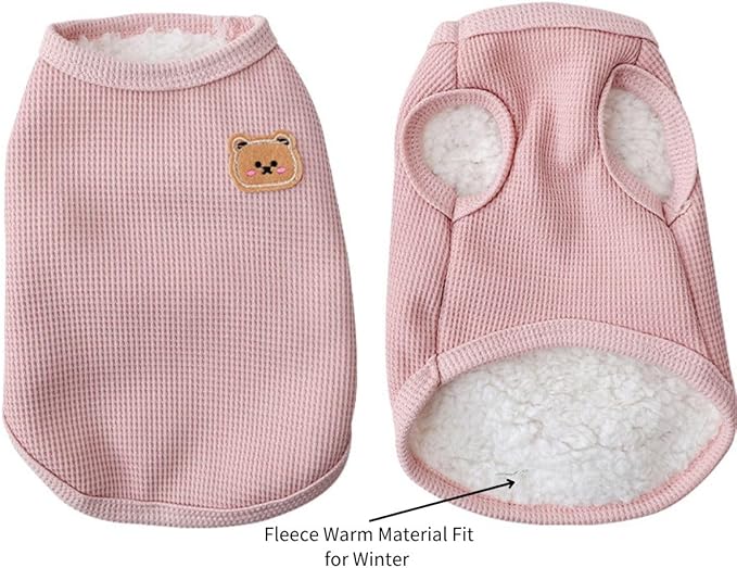 FuzzyWebs Winter Dog & Cat Fleece Cotton T-Shirts - Soft, Breathable, Lightweight & Stretchy Sleeveless Vest - Perfect for Medium & Small Dogs
