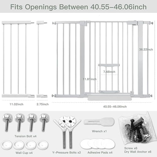 37 Inch Tall Baby Gate with Small Cat Door, Adjustable 29.55" and 46.06", Auto Close Safety Child Gate for Stairs, Doorway, House, Pressure Mounted