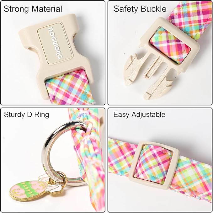 DOGWONG Easter Dog Collar, Cute Easter Colorful Plaid Pet Collar Durable Holiday Girl Boy Adjustable Cotton Dog Collars for Small Dogs,S Visit The Elegant Little Tail Store