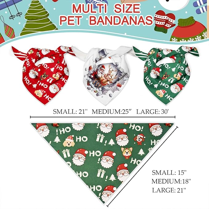 Christmas Dog Bandanas Santa Claus Dogs Scarf for Boy and Girl,Reflective Dog Bandana for Night Safety,Adjustable Cat Dogs Triangle Pet Scarves for Small Dogs,Green,S