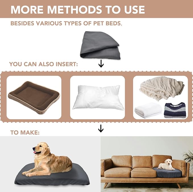 Dog Bed Cover Waterproof Replacement Machine Washable Covers for Dog Bed Heavy Duty Scratch Resistant Mattress Protector Pet Bed 47x29 Inch Grey Cover Only