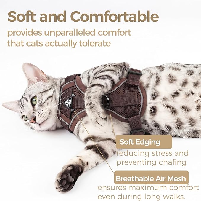 Cat Harness and Leash Set Escape Proof Tactical Large Kitten Harness Emotional Support Cat Vest, Brown, L