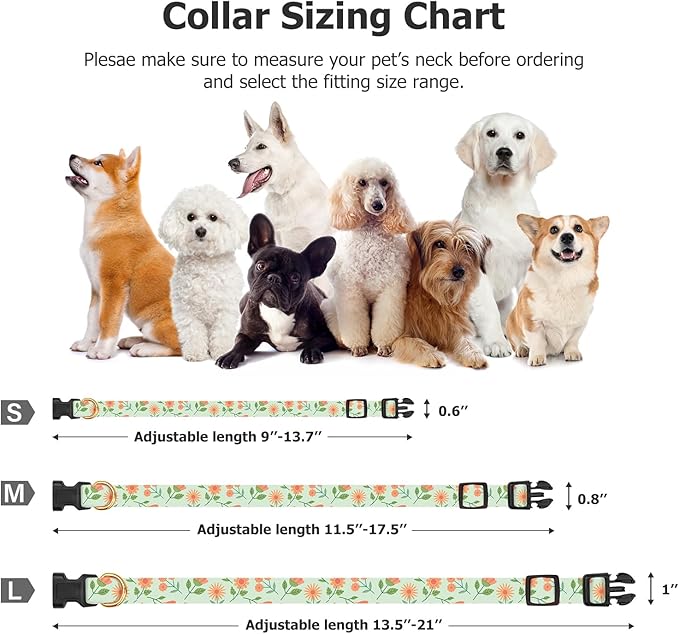 Cotton Handmade Dog Collar Cute and Distinctive Patterns Green Sunflower with Pendant for Girl Boy Dogs Collars M