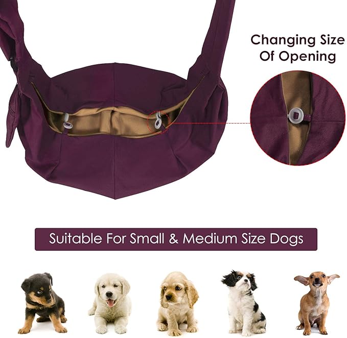SlowTon Dog Carrier Sling - Thick Padded Shoulder Strap Adjustable Dog Carriers for Small Dogs, Puppy Carrier Purse for Pet Cat with Front Zipper Pocket Safety Belt Machine Washable, WR, M