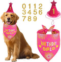 Dog Birthday Bandana Set Rose Pink, Dog Birthday Party Supplies with Hat Bandana Numbers for Small Girl Pets Puppy