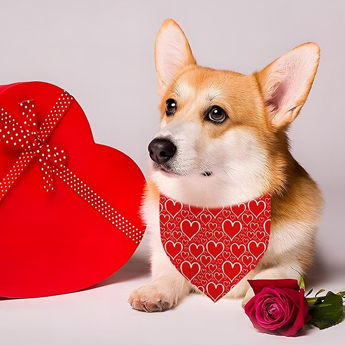 Valentines Dog Bandanas, Heart Red White Heart Dog Scarf, Mother's Day Dog Bandana for Medium Large Dogs Pets