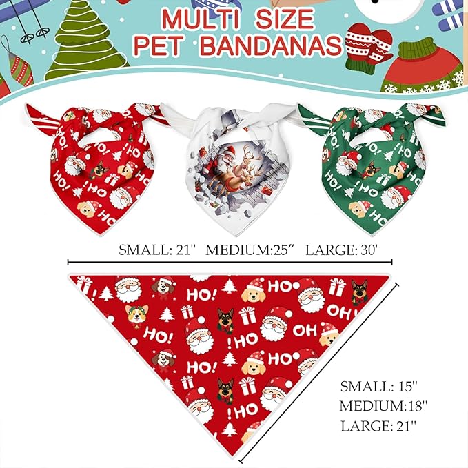 Christmas Dog Bandanas Santa Claus Dogs Scarf for Boy and Girl,Reflective Dog Bandana for Night Safety,Adjustable Cat Dogs Triangle Pet Scarves for Large Dogs,Red,L