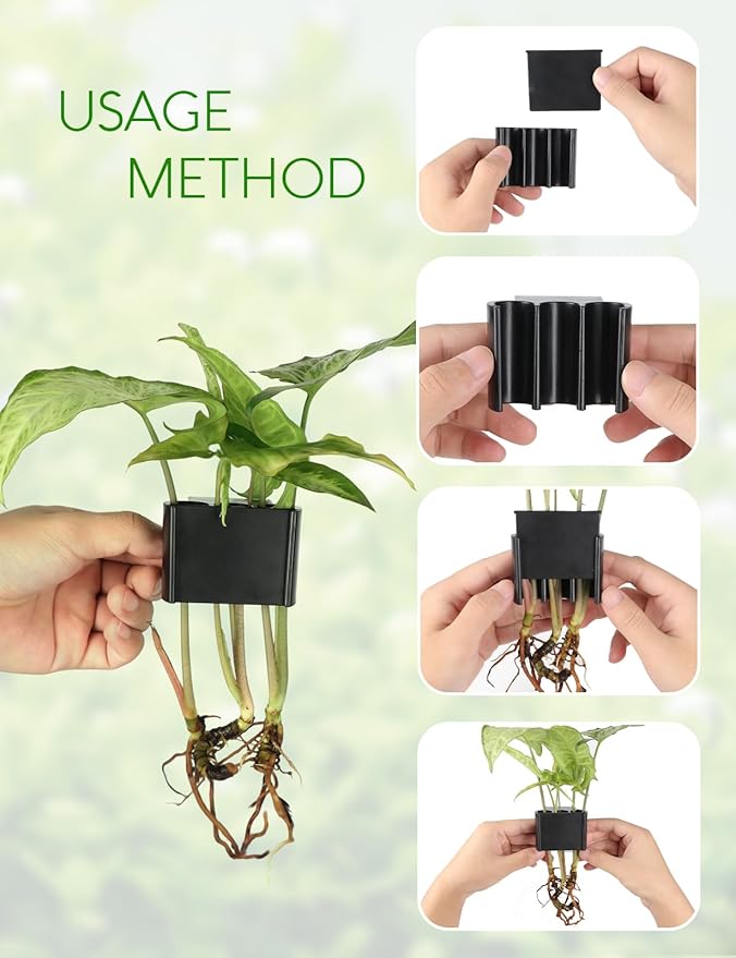 4 Pk Upgraded Aquarium Plant Holder, 3-Hole Hanging Aquarium Plant Holder with Clip, Suitable for Fish Tank Plant Potting, Aquarium Decoration, Plant Holder for Fish Tank, Black