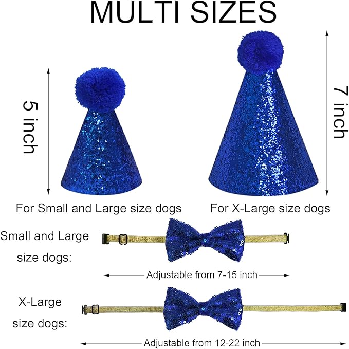 Dog Birthday Party Supplies, Multi Sizes Dog Birthday Hat with Numbers Bandana Bow Tie It’s My Bday Mother Puppers Sign Banner for Large X-Large Dogs Pets (X-Large, Blue)