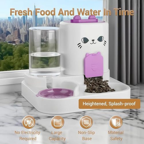 2-in-1 Gravity Pet Feeder & Water Dispenser for Cats Dogs - Large Capacity Cat Food Station with Water Bowl, Travel-Friendly (red)