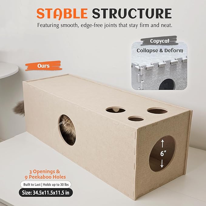 PETKARAY Cat Tunnel, Original Cat Hideaway Cave for Indoor Cats, Large Kitten Play Tubes and Tunnels, Soft Felt Cat Toy with Interactive Peek Hole