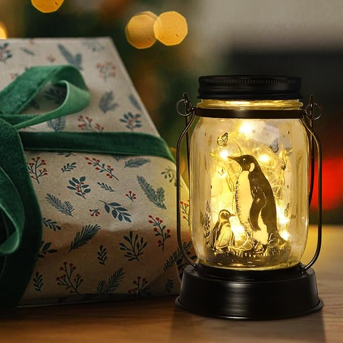 Penguin Gifts for Women/Men Penguin Solar Lanterns Mom Birthday Animal Lovers Lantern Animal Memorial Lights Solar Garden Decoration for Yard, Patio,Backyard,Porch Torches