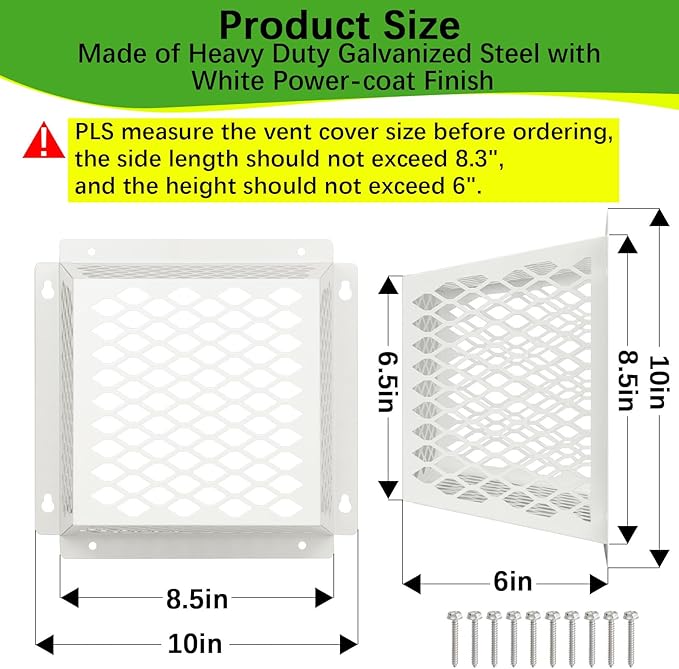 Dryer Vent Bird Guard,Dryer Vent Cover Guard for Most 5" to 6" Bathroom Exhaust Fan Ventilation Cover,8.5"Lx8.5"Wx6"H Steel Ventilation Bird Cage for Exhaust Fan Cover,White