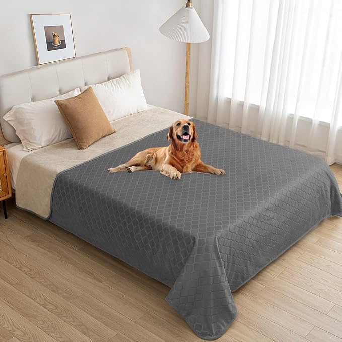 fuguitex Waterproof Dog Blanket Bed Cover Dog Crystal Velvet Moroccan Fuzzy Cozy Plush Pet Blanket Throw Blanket for Couch Sofa(30 * 70 inch, Dark Grey+Beige)