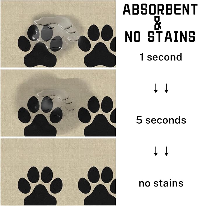 Absorbent Pet Dog Bowl Mat for Food and Water, Pet Cat Food Feeding Mat with Non Slip Rubber Backing, Dog Food Mats for Floors Waterproof, 12"x20"