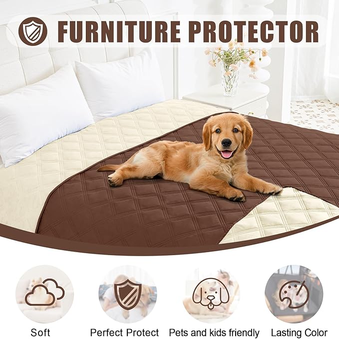 Smiry Waterproof Dog Bed Cover Blanket 68x82, Soft Reversible Pet Blanket, Washable Leakproof Cats Dogs Couch Cover for Sofa, Couch, Furniture, Brown/Beige