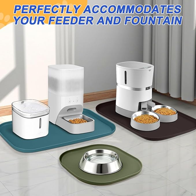 Silicone Pet Feeding Mat with Raised Edge for Food and Water, Dog Bowl Mats, Cat Bowls Placemat with High Lip for Floor Waterproof, Rubber Tray for Cats and Dogs 22 x 14 x 0.8 White Sand (Yellow Cast)