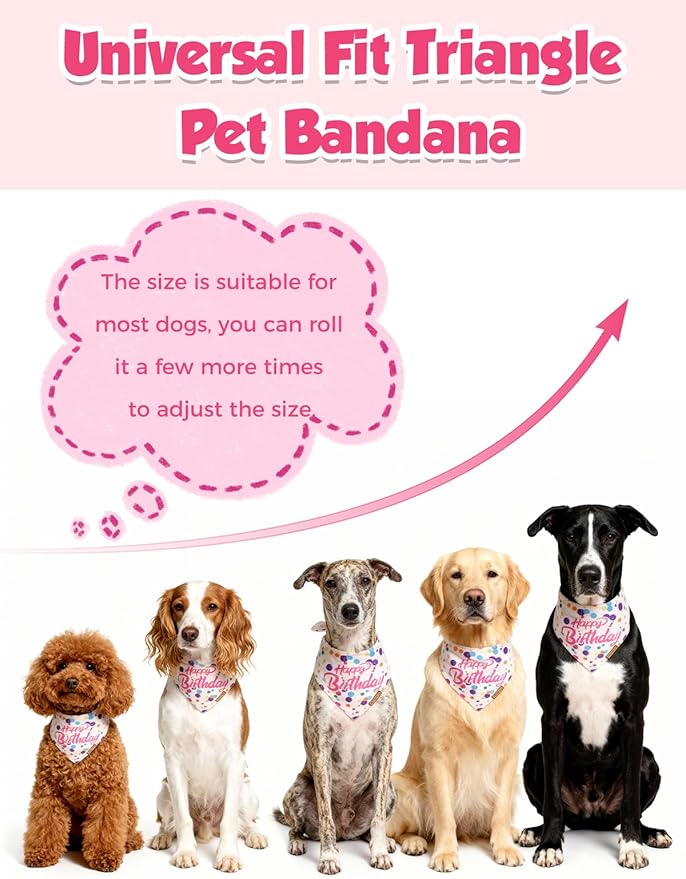 Luxury Double-Layer Dog Birthday Bandana – Handmade, Silk-Soft Polyester for All Dog Sizes | Birthday & Party Outfit | Gift-Ready Pet Accessory(Happy Birthday, Small)