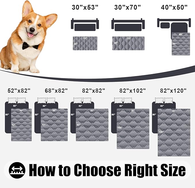 Smiry Waterproof Dog Bed Cover Blanket, Soft Reversible Pet Blanket, Washable Leakproof Cats Dogs Couch Cover for Sofa, Couch, Furniture (82x120 Inch, Grey/Dark Grey)
