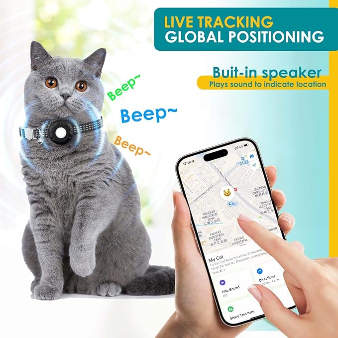 GPS Tracker for Cats, Compatible with Apple Find My App (Only iOS), No Monthly Fee, Waterproof