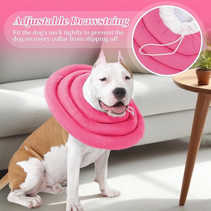 IDOMIK Dog Recovery Collar, Waterproof Soft Dog Cone After Surgery, Comfy Protective Elizabethan Collar Alternative for Dogs Cats, Adjustable Pet Neck Donut Cone Anti-Licking Biting Wounds,Rose,XL