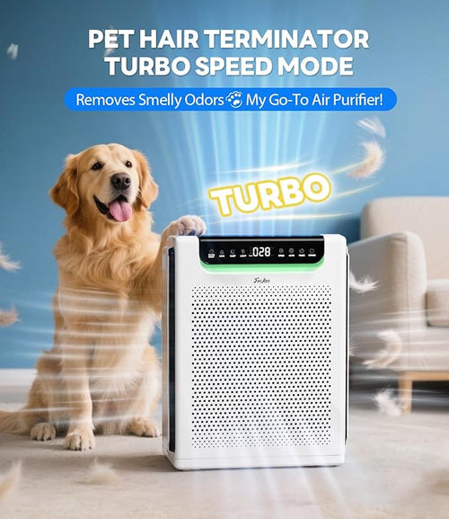 Air Purifiers for Home Large Room, Cover Up to 2600 Ft² with Washable Filters, Powerful Turbo Mode, PM2.5 Air Quality Display, 22dB Sleep Mode, Air Cleaner for Pets Hair, Smoke, Odors, HAP607, White