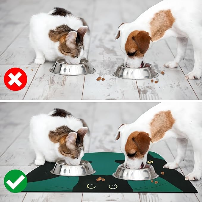 Cat Food Mat - Pet Feeding Mat for Floor, Non-Slip, Waterproof, Super Absorbent, Easy to Clean, Blue, Cat, Dog 15.9''x23.8''
