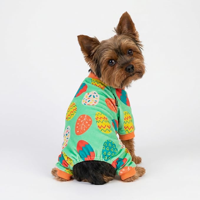 Fitwarm Easter Egg Dog Pajamas, Holiday Dog Clothes for Small Dogs Girl Boy, Pet Easter Outfit, Puppy Cat Onesie, Lightweight Velvet, Light Green, Orange, Small