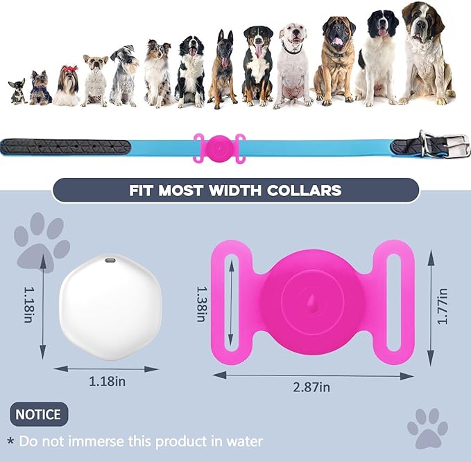 GPS Tracker for Dogs, Mini GPS Cat Tracker, Dog Tracking tag with Holder, No Monthly Fee, Work with Apple Find My(iOS Only), Dog Tracking Device, Anti-Lost, Finder Tag for Pets/Kids (Luminous-Pink.)