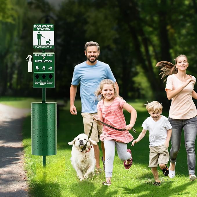 VEVOR Dog Waste Station with Hand Wash Bottle, 11.5 Gallons Pet Waste Bin with 50 Can Liners, Bag Dispenser & 600 Waste Bags, Outdoor Dog Waste Disposal System for Backyard