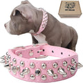 TEEMERRYCA Adjustable Leather Spiked Studded Dog Collars with a Squeak Ball Gift for Small Medium Large Pets Like Cats/Pit Bull/Bulldog/Pugs/Husky, Pink, L(15"-18.5")