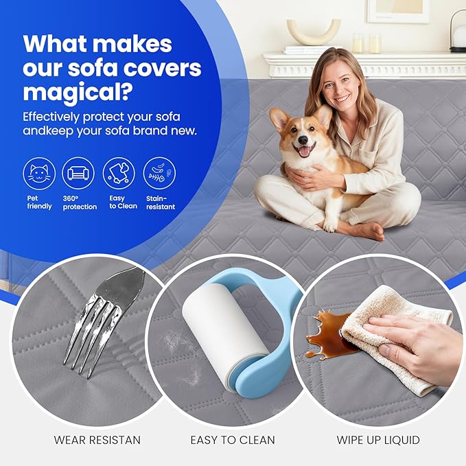 Waterproof Dog Blanket, Non-Slip Soft Pet Bed Cover, Couch Cover for Dogs Washable, Protects Sofa, Furniture, Crate, Car, Tear Resistant Leakproof Pet Blanket (40x50 Inch, Light Grey)